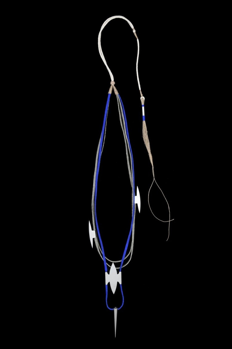 Blue, taupe thread and stainless steel
